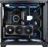 PC gaming ALTERNATE avec watercooling et carte graphique triple ventilateur vu de l'intérieur