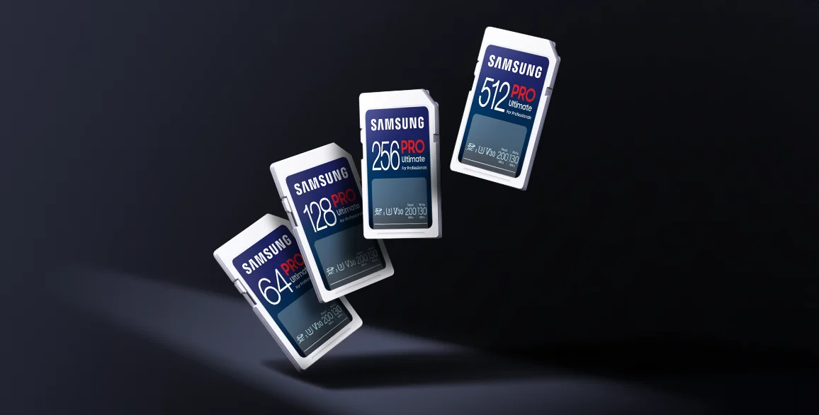 Cartes SD Samsung PRO Ultimate en 64 Go, 128 Go, 256 Go et 512 Go