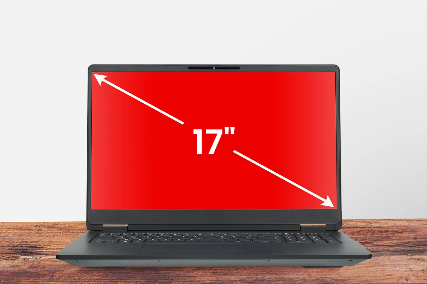 Grand PC portable avec une flèche indiquant la diagonale d'écran de 17 pouces