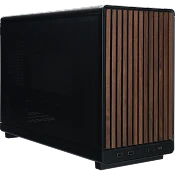 PC gaming compact noir avec panneau frontal en bois