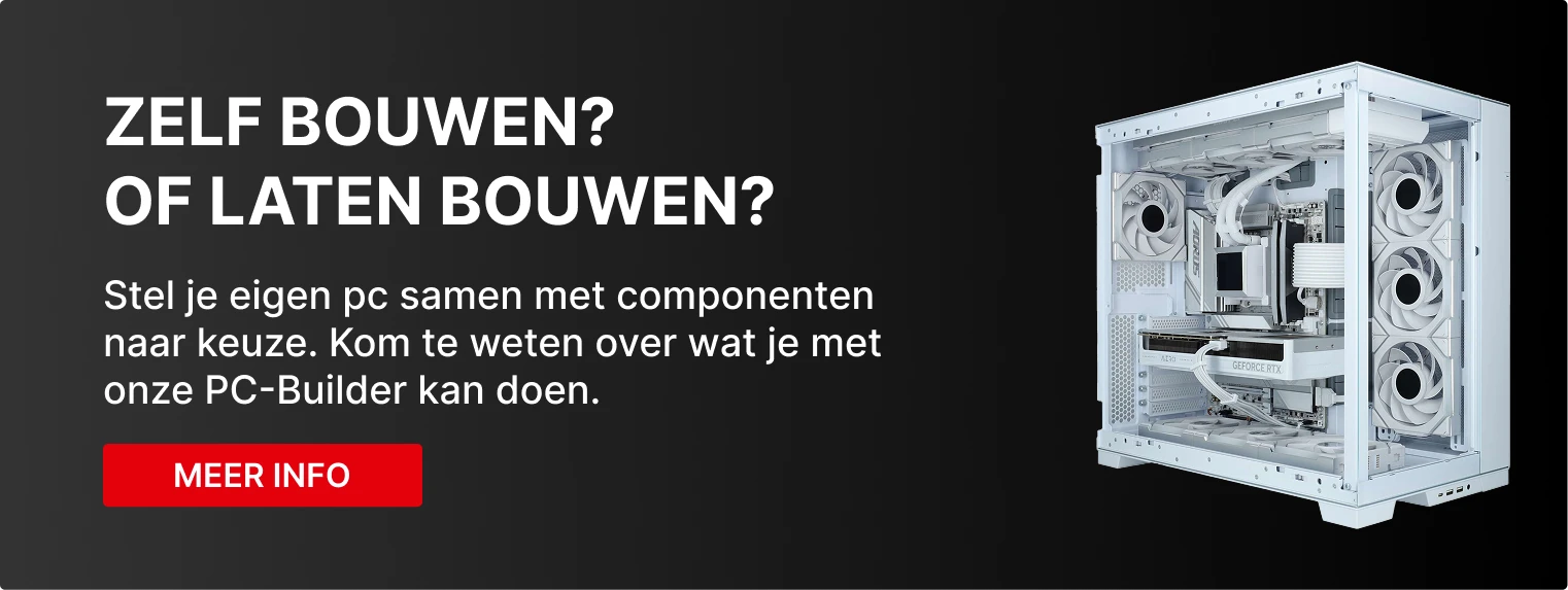 Bannière noire avec trois PC haut de gamme ouverts avec cartes graphiques et watercooling visibles, avec le texte 'Construire soi-même? Ou faire construire? – Plus d'infos'.