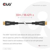 Club 3D Câble hybride AOC HDMI Noir, 30 mètres