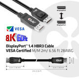 Club 3D DisplayPort 1.4 - DisplayPort 1.4 mâle-mâle, Câble Noir, 2 mètres