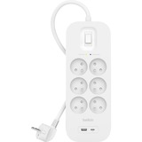 Belkin SurgePlus multiprise à 6 prises avec usb Blanc, 6x prises, 1x USB-C, 1x USB-A