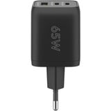 goobay 65W GaN USB-C PD Multiport Quick Charger Nano Noir, 2x USB-C, 1x USB-A
