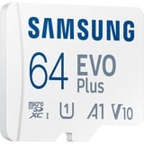 Samsung EVO Plus microSDXC (2024), 64 Go, Carte mémoire Blanc, U1, V10, A1, Adaptateur SD inclus