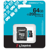 Kingston Canvas Go! Plus microSDXC 64 Go, Carte mémoire Noir, Adaptateur inclus, Classe 10, UHS-I U3, V30, A2
