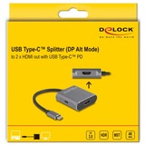 DeLOCK Diviseur USB Type-C vers 2x HDMI MST avec USB Type-C PD, Repartiteur HDMI Gris