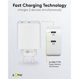 goobay Chargeur rapide USB-C PD Dual (36 W) Blanc, 2x USB-C, Power Delivery