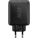 goobay 45W GaN USB-C PD Dual Fast Charger Noir, 1x USB-C, 1x USB-A