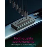 ICY BOX Concentrateur USB 3.2 Gen 2 Type-C à 7 ports, Hub USB Bleu-gris