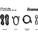 iiyama ProLite T1634MC-B1S 16" Moniteur tactile Noir (Mat), 1x DisplayPort, 1x HDMI, 1x VGA