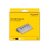 DeLOCK Hub USB 10 Gbps avec 4 ports + port de chargement rapide Gris