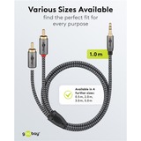 goobay Plus Câble adaptateur audio jack 3,5 mm > 2x cinch stéréo Noir/Argent, 1 mètre