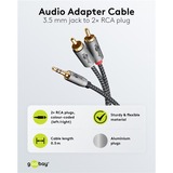 goobay Plus Câble adaptateur audio jack 3,5 mm > 2x cinch stéréo Noir/Argent, 1 mètre