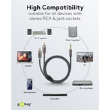 goobay Plus Câble adaptateur audio jack 3,5 mm > 2x cinch stéréo Noir/Argent, 1 mètre