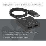 Club 3D DisplayPort 2-in-1 Bidirectional 8K Switch, Switch de DisplayPort Noir, 2x DisplayPort 1.4, 8K60Hz