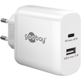 goobay 45W GaN USB-C PD Dual Fast Charger Blanc, 1x USB-C, 1x USB-A