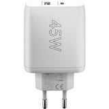 goobay 45W GaN USB-C PD Dual Fast Charger Blanc, 1x USB-C, 1x USB-A