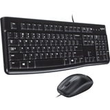 Logitech MK120 Ensemble Clavier QWERTY + Souris Noir USB, set de bureau Noir, Layout l’UE (QWERTY), Rubberdome, Vente au détail