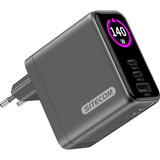 Sitecom 140W GaN Power Delivery chargeur mural avec affichage LED Noir, 2x USB-C, 1x USB-A, 2 mètres