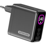 Sitecom 140W GaN Power Delivery chargeur mural avec affichage LED Noir, 2x USB-C, 1x USB-A, 2 mètres
