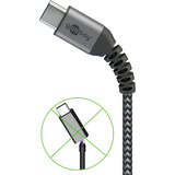 goobay Câble textile USB-C avec connecteurs métalliques Gris/Argent, 0,15 mètre, 60W