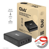 Club 3D Chargeur de voyage 132W GAN Noir, USB-A, USB-C, Power Delivery (PD) 3.0
