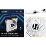 Lian Li UNI FAN TL120 LCD Reverse Blade Wireless Single Pack, Ventilateur de boîtier Blanc, 4 broches PWM + 1x 9 broches USB