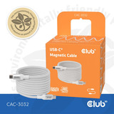 Club 3D Câble USB-C Magnetic-Coil 240 W PD3.1 blanc, 2 mètres Blanc