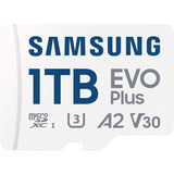 SAMSUNG EVO Plus microSDXC, 1 To, Carte mémoire Blanc, U3, V30, A2, Adaptateur SD inclus
