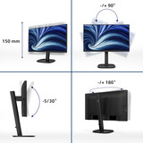 Philips 24B2U3301 23.8" Moniteur Noir, 1x DisplayPort, 1x HDMI, 1x USB-C, 4x USB-A, 1x RJ-45, 120 Hz