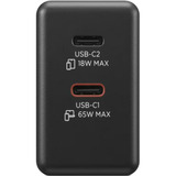 Lenovo Dual USB-C (65W) GaN, Chargeur Noir, 2x USB-C, Power Delivery, 65W