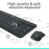 Logitech MK540 Advanced set de bureau sans fil Gris foncé, Layout EU (QWERTY), 1000 dpi