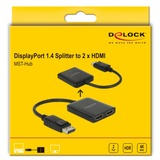 DeLOCK DisplayPort 1.4 > 2x HDMI MST, Répartiteurs de DisplayPort Noir, 0,2 mètre