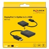 DeLOCK DisplayPort 1.4 > 2x HDMI MST, Repartiteur HDMI Noir, 0,2 mètre