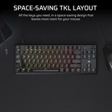 Corsair K70 CORE TKL RGB clavier gaming mécanique Noir, Layout US (QWERTY), Corsair MLX Red v2, 80% (TKL), Hot-swappable, ABS Double shot