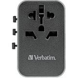 Verbatim Adaptateur universel de voyage UTA-04, Prise de voyage Noir/Argent, 3x USB-A, 2x USB-C
