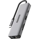 Sitecom 8 en 1 USB-C Power Delivery Multiport Adapteur, Station d'accueil Gris