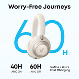 Anker Space One Pro casque over-ear Crème, Bluetooth, Adaptive ANC 3.0, LDAC