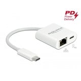 DeLOCK USB-C > Gigabit LAN RJ-45 + PD, Adaptateur Blanc, 0,115 mètres