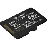 Kingston 64GB micSDXC Canvas Select Plus Gen3 100R A1 (Adaptateur SD non inclus), Carte mémoire Noir, 64 Go, MicroSDXC, Classe 10, UHS-I, 100 Mo/s, Class 1 (U1)