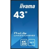 iiyama Prolite LH4341UHS-B2, Affichage public Noir, 4K UHD, VGA, HDMI, Audio, LAN