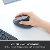 Logitech MX souris ergonomique vertical Noir/Argent, 400 - 4000 dpi, Unifying, Bluetooth, USB