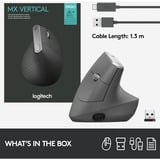 Logitech MX souris ergonomique vertical Noir/Argent, 400 - 4000 dpi, Unifying, Bluetooth, USB