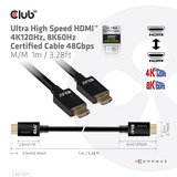 Club 3D Câble HDMI 2.1 Ultra High Speed certifié, mâle-mâle Noir, 1 mètre, 4K 120Hz, 8K 60Hz, 48Gbps