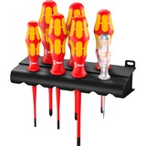 Wera 160 iS/7 Jeu de tournevis Kraftform Plus Série 100  Rouge/Jaune, testeur de phase unipolaire, support, 7 pièces
