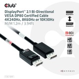 Club 3D DisplayPort 2.1 Bi-Directionnel VESA DP80 Certifié Kabel 4K 240 Hz, Câble Noir, 1,2 mètre