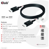 Club 3D DisplayPort 2.1 Bi-Directionnel VESA DP80 Certifié Kabel 4K 240 Hz, Câble Noir, 1,2 mètre