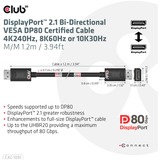 Club 3D DisplayPort 2.1 certifié, Câble Noir, 1,2 mètre, 8K